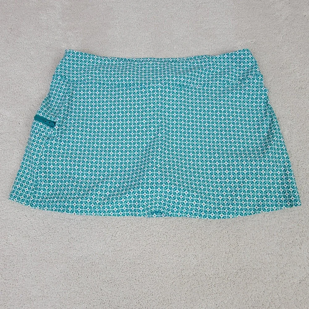 Beach House Women's 12 Teal White Print Emma Secure Pocket Swim Skirt Skort - Picture 3 of 9